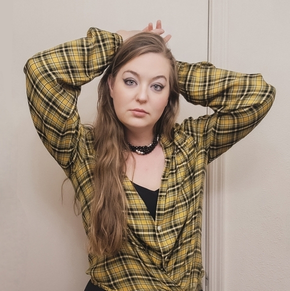 Loft Yellow Plaid Button-Up Top XL - Picture 1 of 7